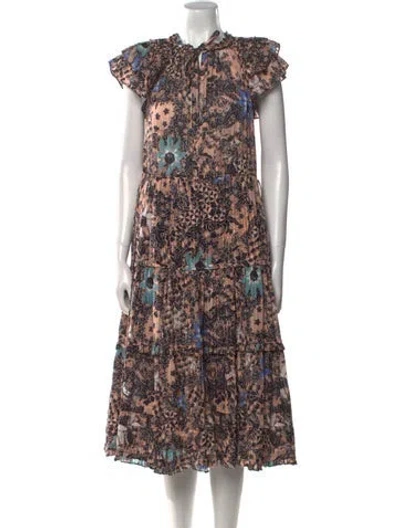 Pre-owned Ulla Johnson Floral Print Midi Length Dress In Black