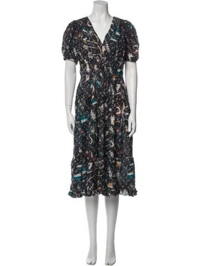 Pre-owned Ulla Johnson Floral Print Midi Length Dress In Black