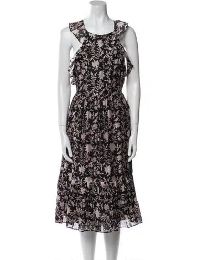 Pre-owned Ulla Johnson Floral Print Midi Length Dress In Black