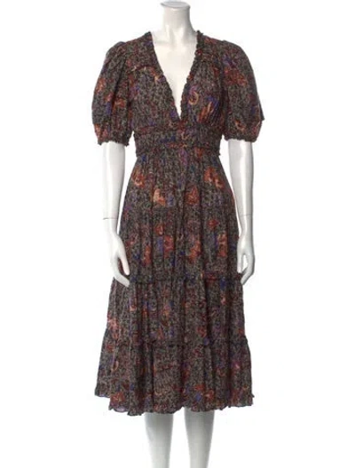 Pre-owned Ulla Johnson Floral Print Midi Length Dress In Black