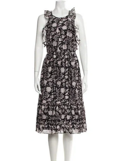 Pre-owned Ulla Johnson Floral Print Midi Length Dress In Black