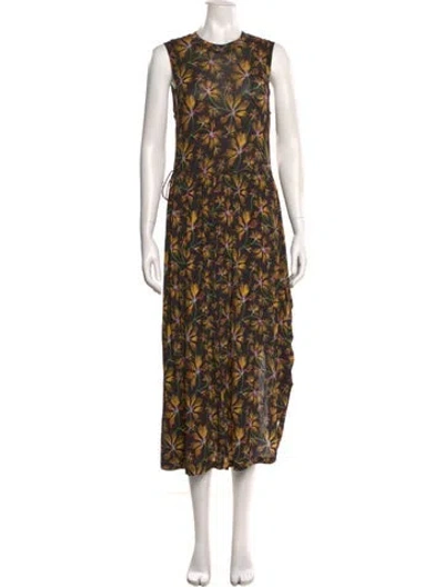 Pre-owned Ulla Johnson Floral Print Midi Length Dress In Black