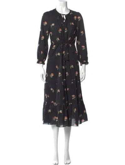Pre-owned Ulla Johnson Floral Print Midi Length Dress In Black