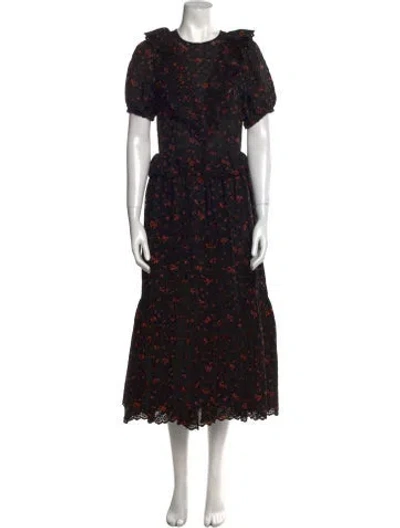 Pre-owned Ulla Johnson Floral Print Midi Length Dress In Black