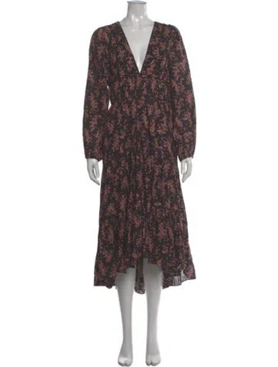 Pre-owned Ulla Johnson Floral Print Midi Length Dress In Black