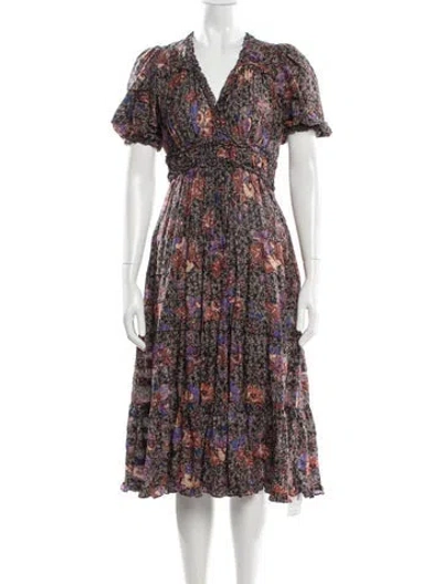Pre-owned Ulla Johnson Floral Print Midi Length Dress In Black