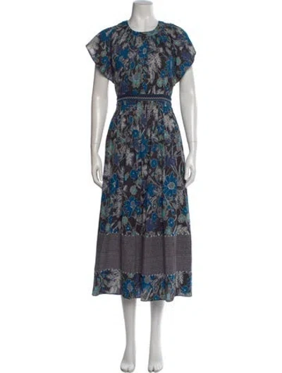 Pre-owned Ulla Johnson Floral Print Midi Length Dress In Black