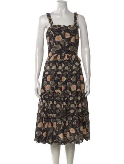 Pre-owned Ulla Johnson Floral Print Midi Length Dress In Black