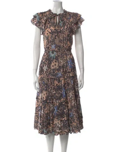 Pre-owned Ulla Johnson Floral Print Midi Length Dress In Black