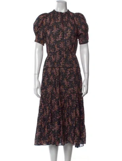 Pre-owned Ulla Johnson Floral Print Midi Length Dress In Black