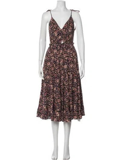 Pre-owned Ulla Johnson Floral Print Midi Length Dress In Black