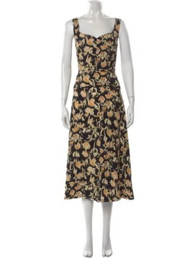 Pre-owned Ulla Johnson Floral Print Midi Length Dress In Black