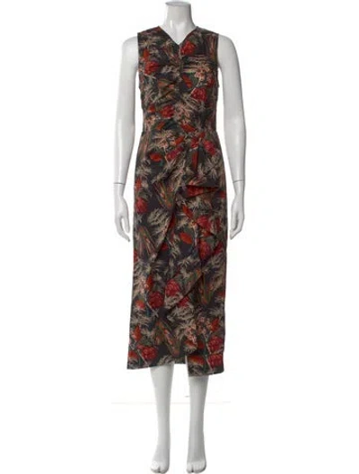 Pre-owned Ulla Johnson Floral Print Midi Length Dress In Black
