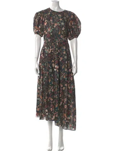 Pre-owned Ulla Johnson Floral Print Midi Length Dress In Black