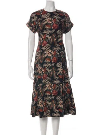 Pre-owned Ulla Johnson Floral Print Midi Length Dress In Black