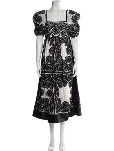 Pre-owned Ulla Johnson Floral Print Midi Length Dress In Black