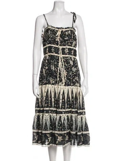 Pre-owned Ulla Johnson Floral Print Midi Length Dress In Black