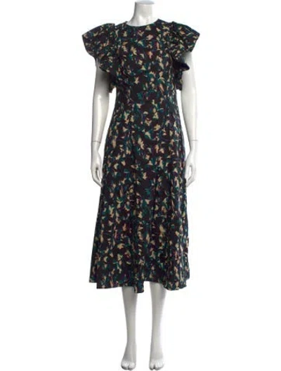 Pre-owned Ulla Johnson Floral Print Midi Length Dress In Black