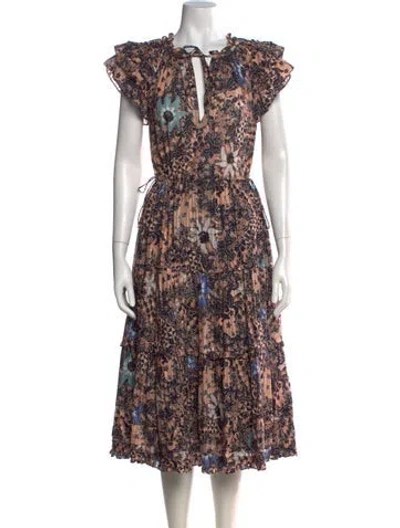 Pre-owned Ulla Johnson Floral Print Midi Length Dress In Black