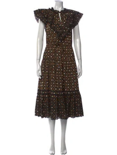 Pre-owned Ulla Johnson Floral Print Midi Length Dress In Black