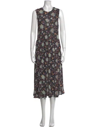 Pre-owned Ulla Johnson Floral Print Midi Length Dress In Black