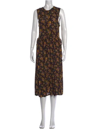 Pre-owned Ulla Johnson Floral Print Midi Length Dress In Black
