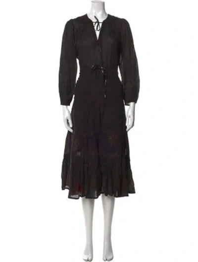 Pre-owned Ulla Johnson Floral Print Midi Length Dress In Black