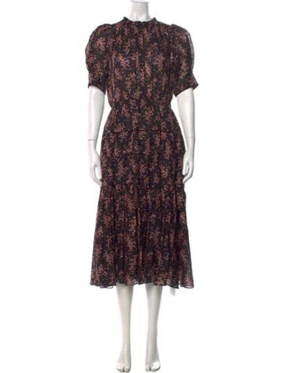 Pre-owned Ulla Johnson Floral Print Midi Length Dress In Black