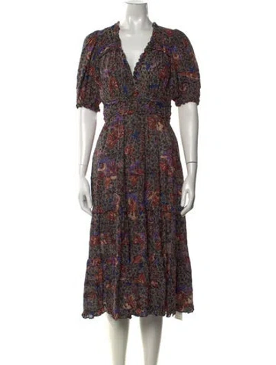 Pre-owned Ulla Johnson Floral Print Midi Length Dress In Black