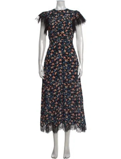 Pre-owned Ulla Johnson Floral Print Midi Length Dress In Black