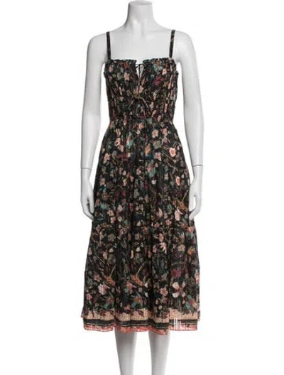 Pre-owned Ulla Johnson Floral Print Midi Length Dress In Black
