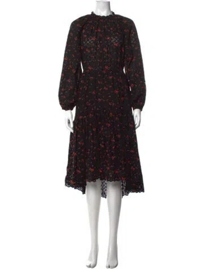 Pre-owned Ulla Johnson Floral Print Midi Length Dress In Black
