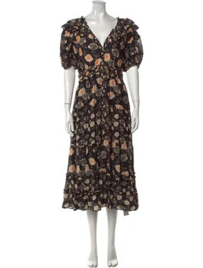 Pre-owned Ulla Johnson Floral Print Midi Length Dress In Black