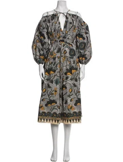 Pre-owned Ulla Johnson Floral Print Midi Length Dress In Black/white