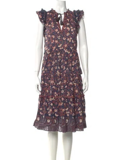 Pre-owned Ulla Johnson Floral Print Midi Length Dress In Blue