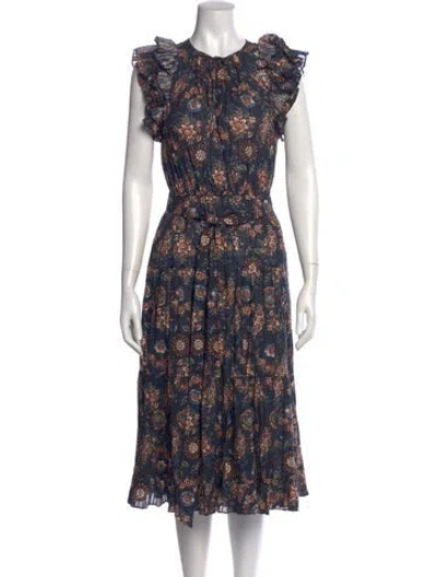 Pre-owned Ulla Johnson Floral Print Midi Length Dress In Blue