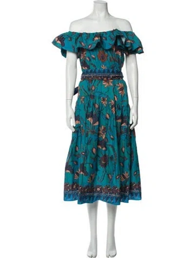 Pre-owned Ulla Johnson Floral Print Midi Length Dress In Blue
