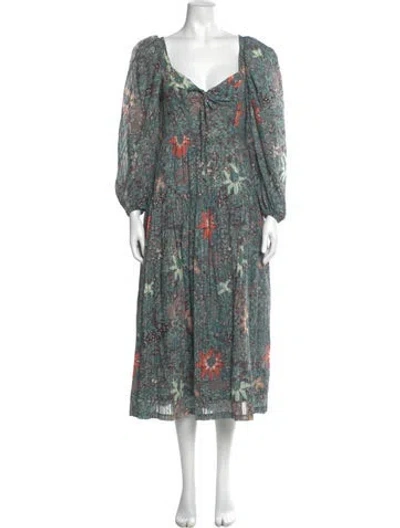 Pre-owned Ulla Johnson Floral Print Midi Length Dress In Blue