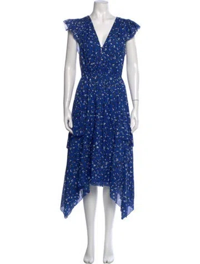 Pre-owned Ulla Johnson Floral Print Midi Length Dress In Blue