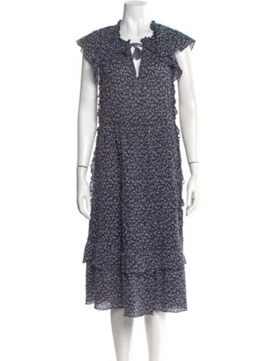 Pre-owned Ulla Johnson Floral Print Midi Length Dress In Blue