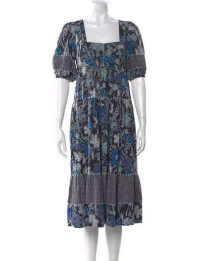 Pre-owned Ulla Johnson Floral Print Midi Length Dress In Blue