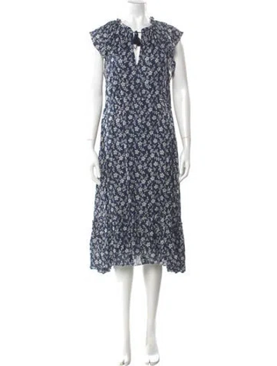 Pre-owned Ulla Johnson Floral Print Midi Length Dress In Blue