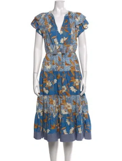 Pre-owned Ulla Johnson Floral Print Midi Length Dress In Blue
