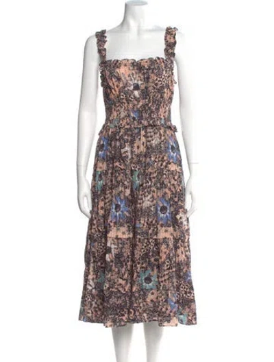 Pre-owned Ulla Johnson Floral Print Midi Length Dress In Blue