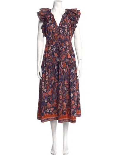 Pre-owned Ulla Johnson Floral Print Midi Length Dress In Blue