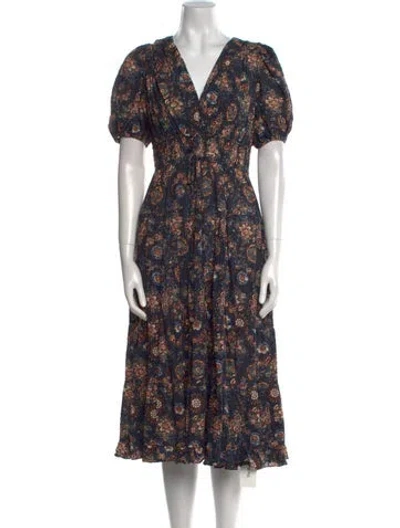 Pre-owned Ulla Johnson Floral Print Midi Length Dress In Blue