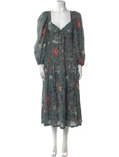 Pre-owned Ulla Johnson Floral Print Midi Length Dress In Blue