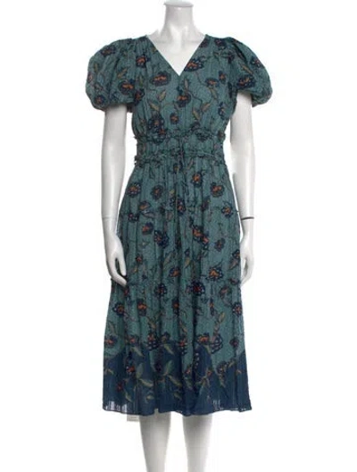 Pre-owned Ulla Johnson Floral Print Midi Length Dress In Blue