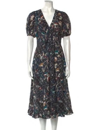 Pre-owned Ulla Johnson Floral Print Midi Length Dress In Blue