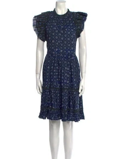 Pre-owned Ulla Johnson Floral Print Midi Length Dress In Blue